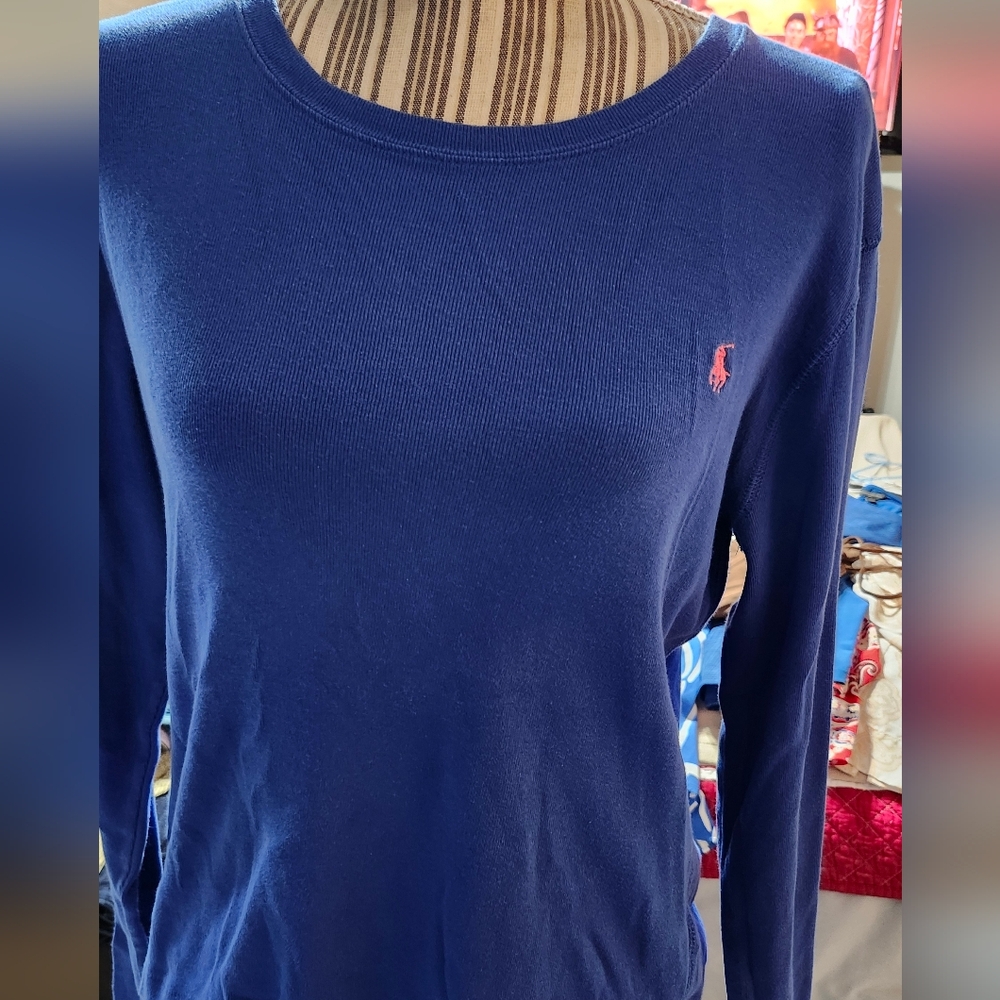 Ralph Lauren Royal Blue Long Sleeve Top with Pink Logo